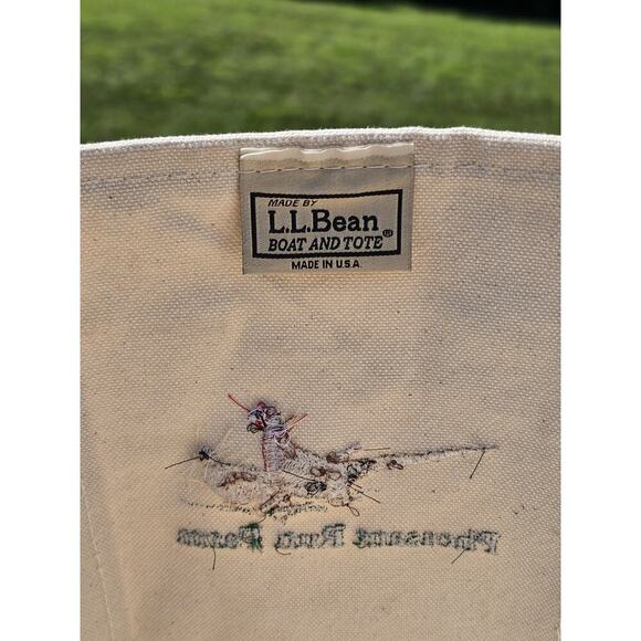 VTG 90s LL Bean Boat & Tote Bag USA Canvas Green Large 22"x14.5"x8" Embroidered - Picture 6 of 10